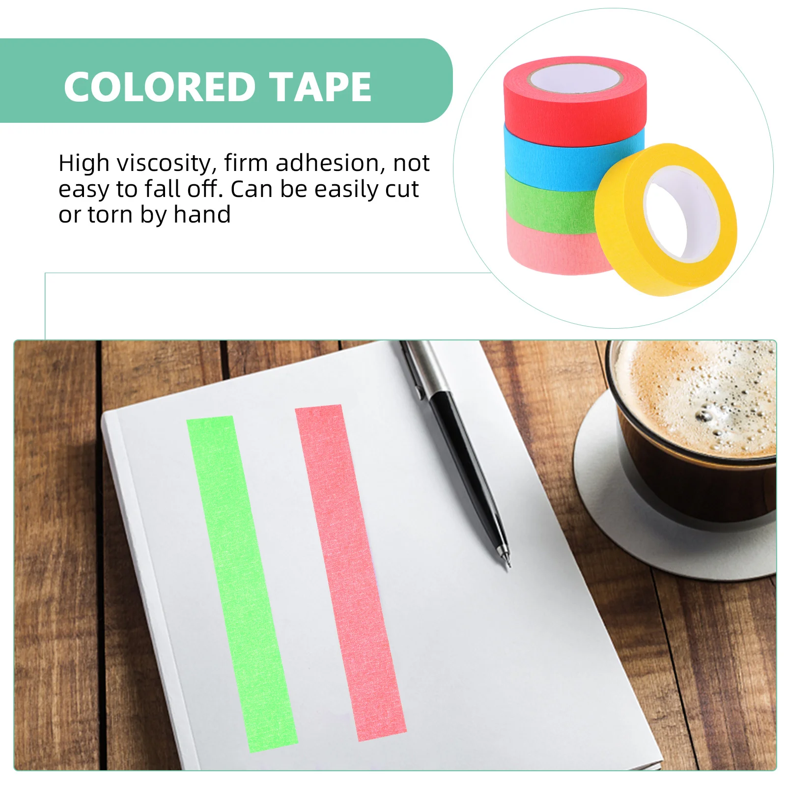 5 لفات شريطٌ لاصق ملون عالي الالتصاق لأجهزة الكمبيوتر المحمولة والمجلات والصور والحرف اليدوية ومشاريع القصاصات التي يمكنك صنعها بنفسك المزخرفة