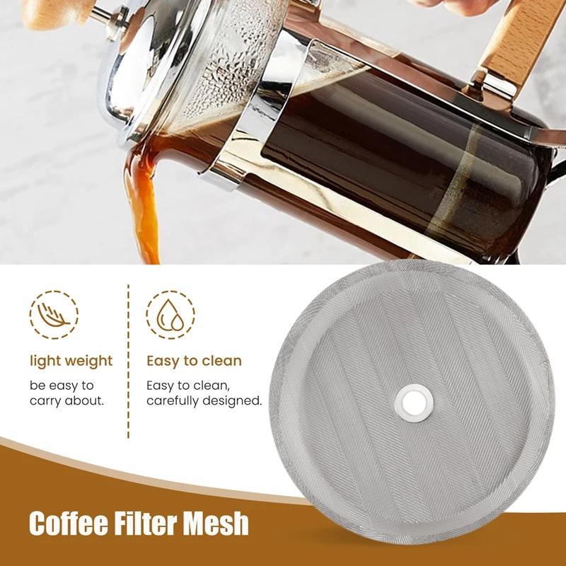 4 Pcs 4 In Stainless Steel Replacement Coffee Filter Mesh,For 1000 Ml ,8 Cup French Press Coffee Makers And Tea Machines