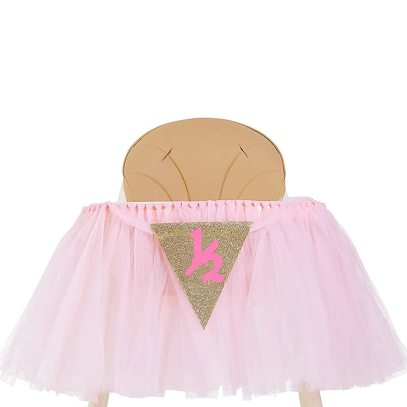 High Chair Skirt Half Year Banner Crown Cake Saltire Birthday Party Supplies Baby Girl Weekend Birthday Party Decorations