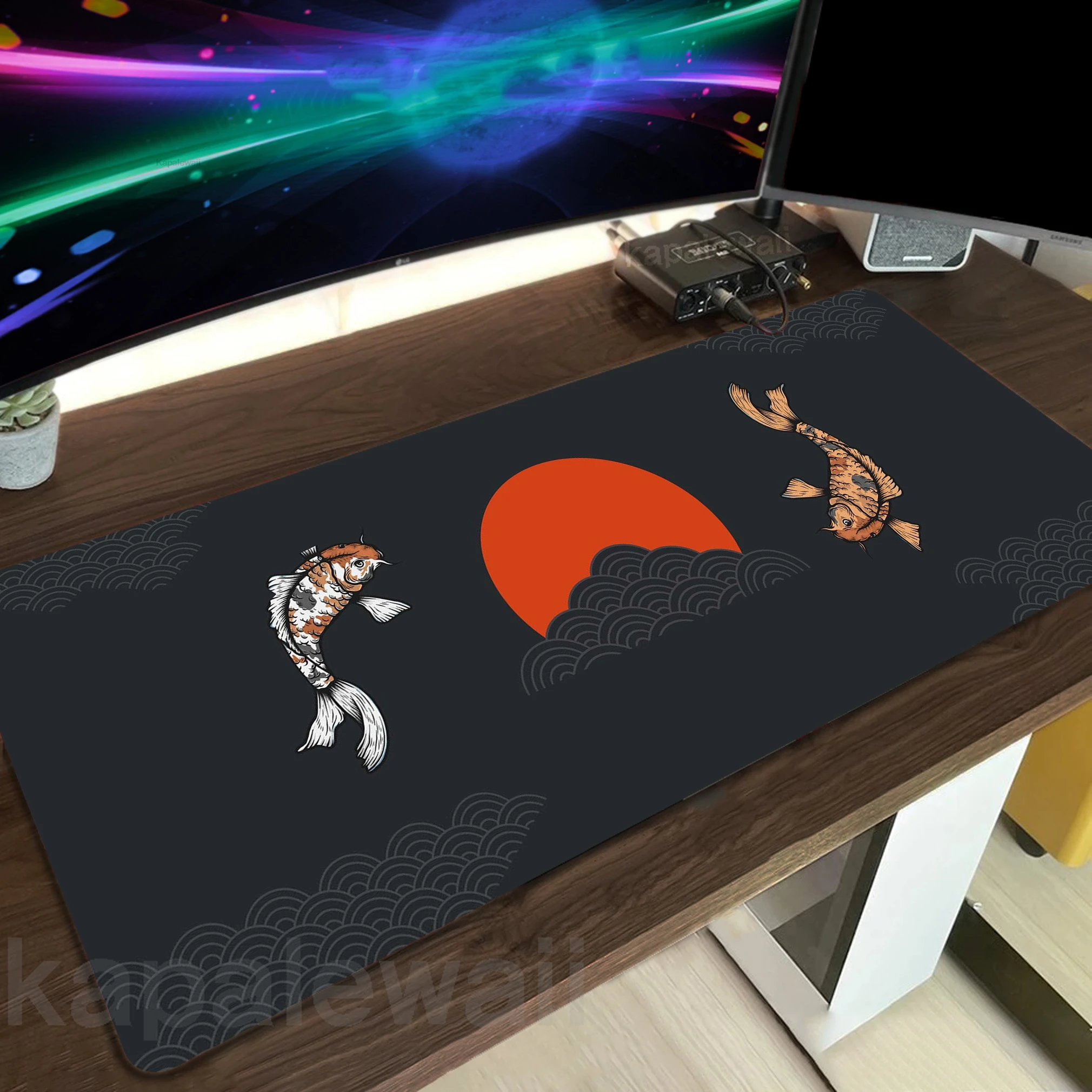 لوحة الفأرة اليابانية Koi Gaming Mousepad Pc 90x40cm XXL دفتر الملاحظات لوحة الفأرة Musemat لوحات مطاطية غير منزلق قفل Edge Desk لوحات المفاتيح