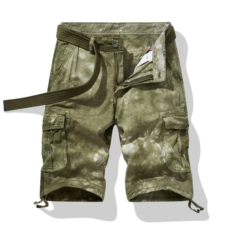 2024 New Camouflage Loose Shorts for Men Without Waistband, Casual and Fashionable, Versatile, Oversized Personalized Capris