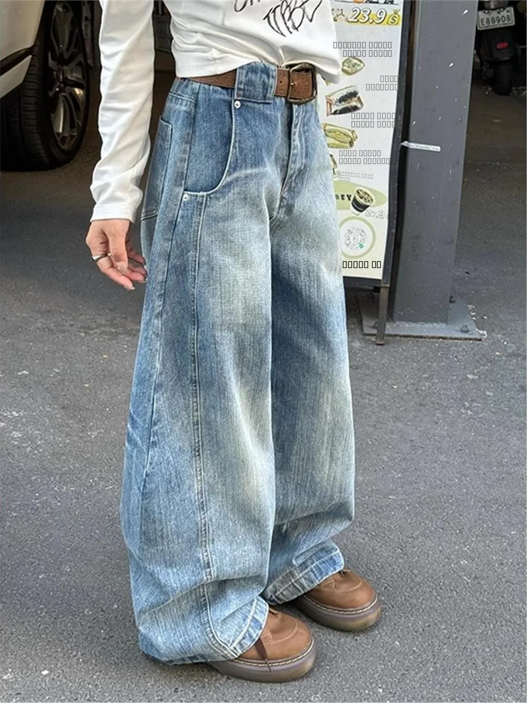

Американские свободные джинсы с широкими штанинами, повседневные рабочие брюки для мужчин и женщин, новые ретро-универсальные удобные прямые брюки