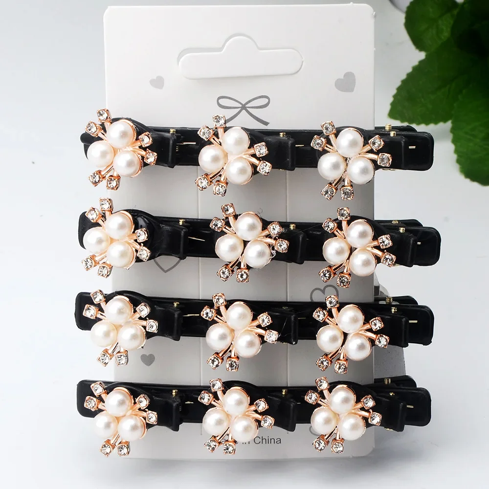 Fashion Crystal Flowers Hair Clips for Women Girls Rhinestones Braid Hairpins Bangs Side Clip Barrettes Korean Hair Accessories