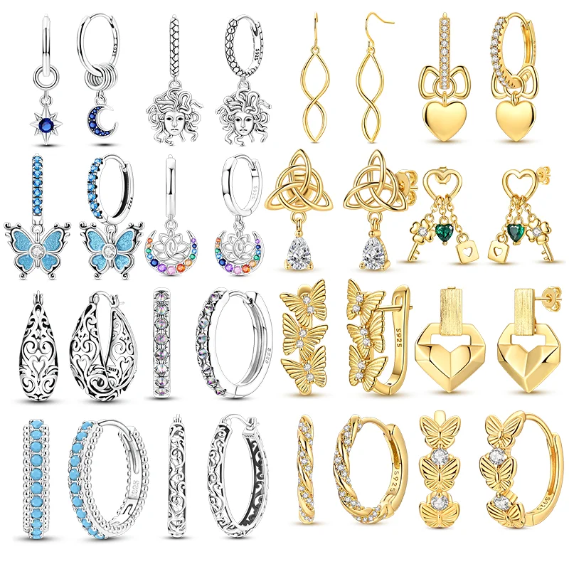Hot Sale 925 Sterling Silver Hoop Earrings Butterfly Lotus Love Lock Fit Teens Women Female Party Drop Earrings Jewelry Gifts