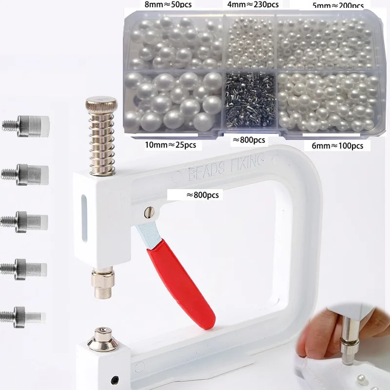 Pearl Setting Tools Hand Press Machine with Pearl Beads Rivet Studs and Tools for Decorating Clothes Dresses Bag or DIY Crafts