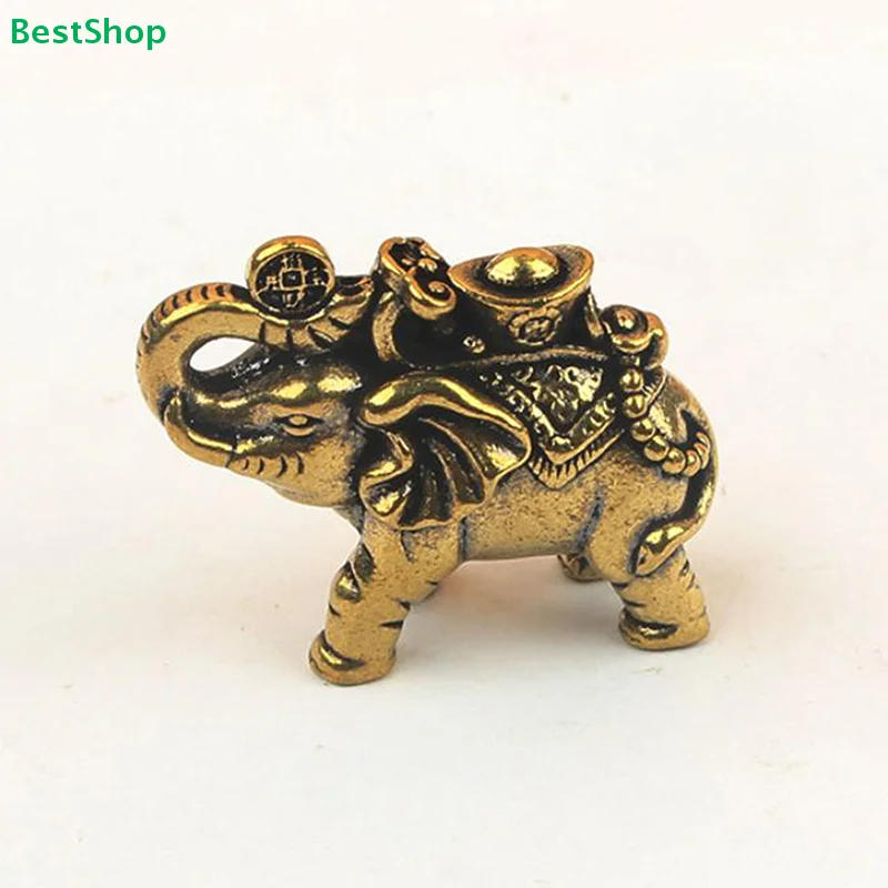♥Mini Brass Feng Shui Elephant Figurine with Ingot, Lucky Wealth Elephant Statue for Home Office Decor & Gift