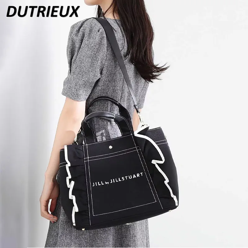 Japanese Style Ruffles Canvas Bag New Large Capacity Mummy Bags Girls Commuter Portable Messenger Bag All-Matching Handbags