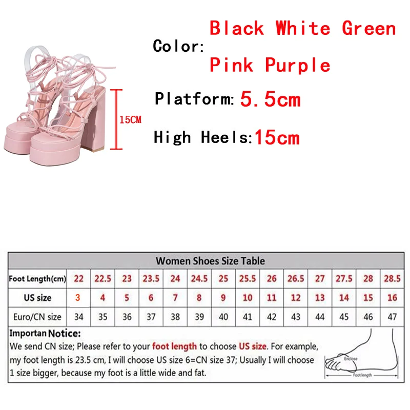 Sexy Open Toe Narrow Band Platform High Heels Chunky Sandals Summer White Pink Ankle Strap Women\'s Dress Shoes Sandalias