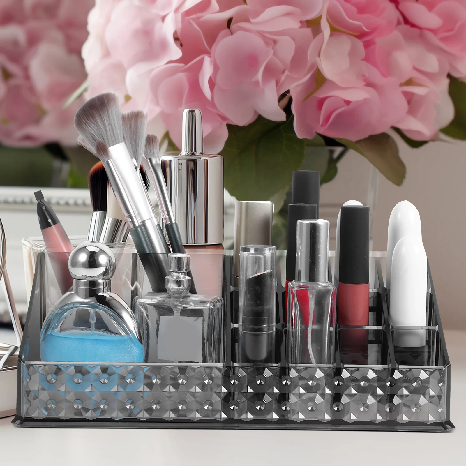 

Acrylic Makeup Organizer Texture Vanity Storage Bin Open Brush Lipstick Lip Gloss Holder Countertop