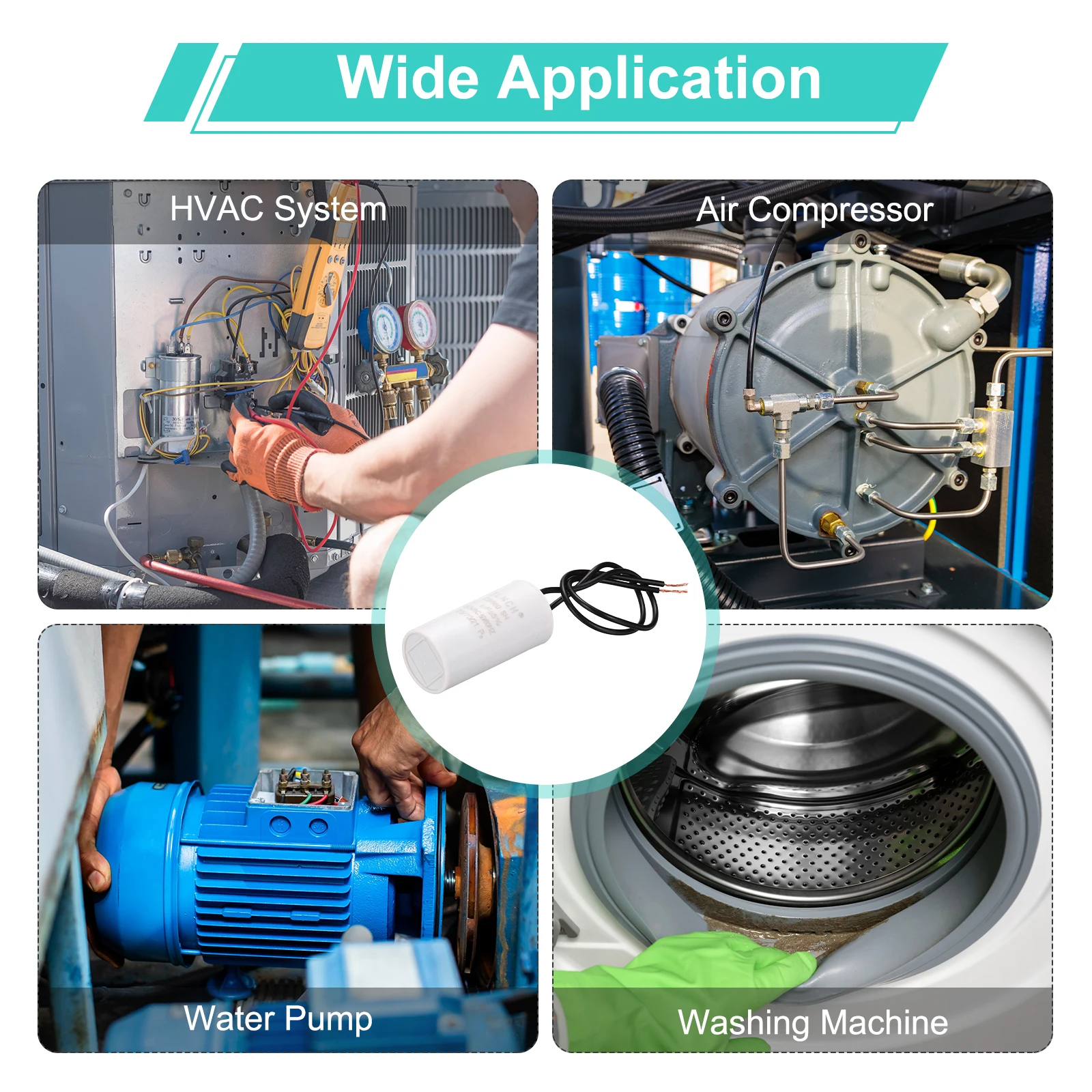 1/2Pcs CBB60 Running Capacitor 3-100uF 450V 2 Wire Electric Air Compressor Motor Run Starting Capacitor for Washing Machine view 6