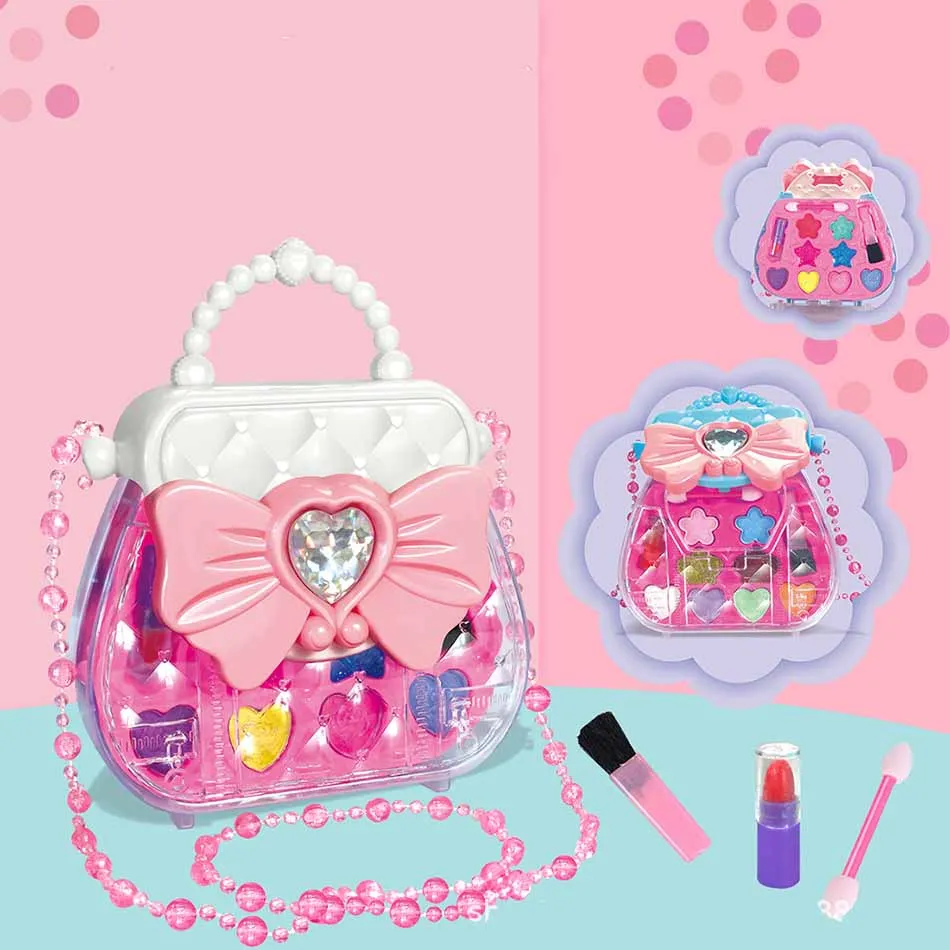 Children's Cosmetic Toys Set Cute Love Heart Bow Makeup Handheld Crossbody Bag Girls Play House Toys Children Birthday Gifts