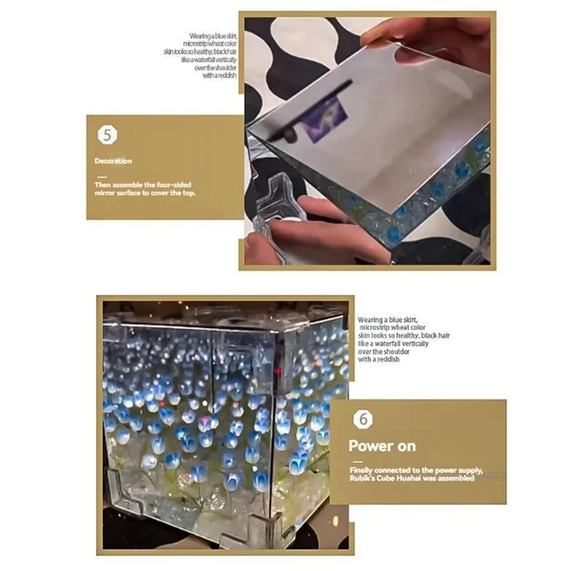 ABJY-DIY الزنبق مرآة مكعب ضوء الليل مصباح الغرفة ديكور زخرفة المواد اليدوية حزمة مكتب الديكور الوردي