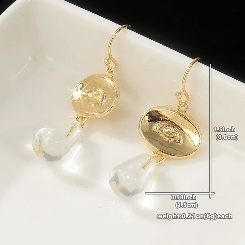 Vintage Design Hanging White Stones Women's Earrings Ethnic Gold Color Metal Hand Carving Pattern Dangle Earrings Woman