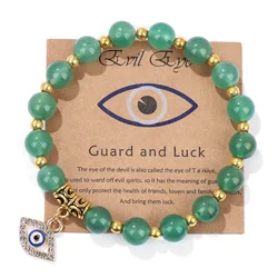Green Aventurine Stone Card Bracelet Turkish Evil Eye Pendant Bracelets For Women Men Luck Protection Pray Meditation Jewelry