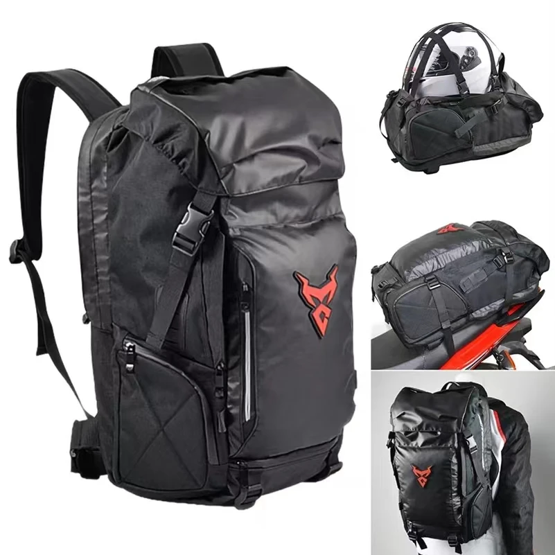 MOTOCENTRIC Waterproof Motorcycle Backpack Multifunction Moto Travel Tail Bag Luggage Motorbike 48L Helmet Pack Rear Seat Bag