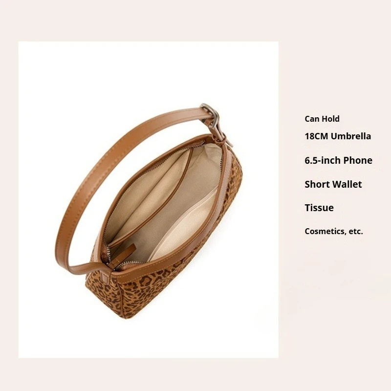 Vintage Everyday Designer Mini Shoulder Bag for Women Genuine Leather Brown Leopard Print Luxury Handbag Portable