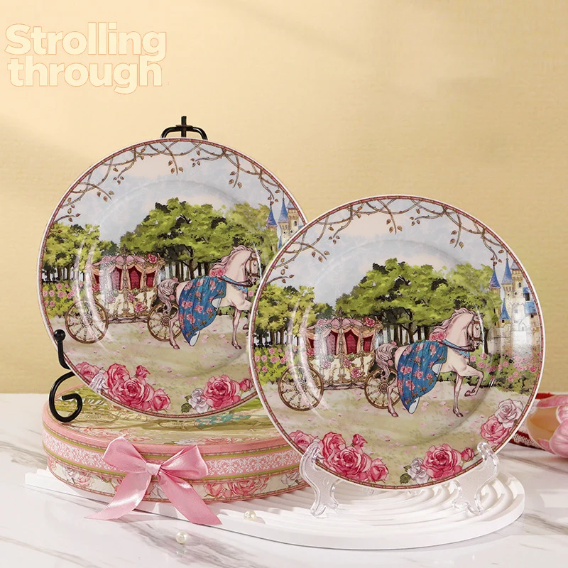 

Ceramic Mug Water Cup Bone China Dessert Plate Romantic Carriage Gift Box Mug Fork Spoon Afternoon Tea Home Elegant Coffee Cups