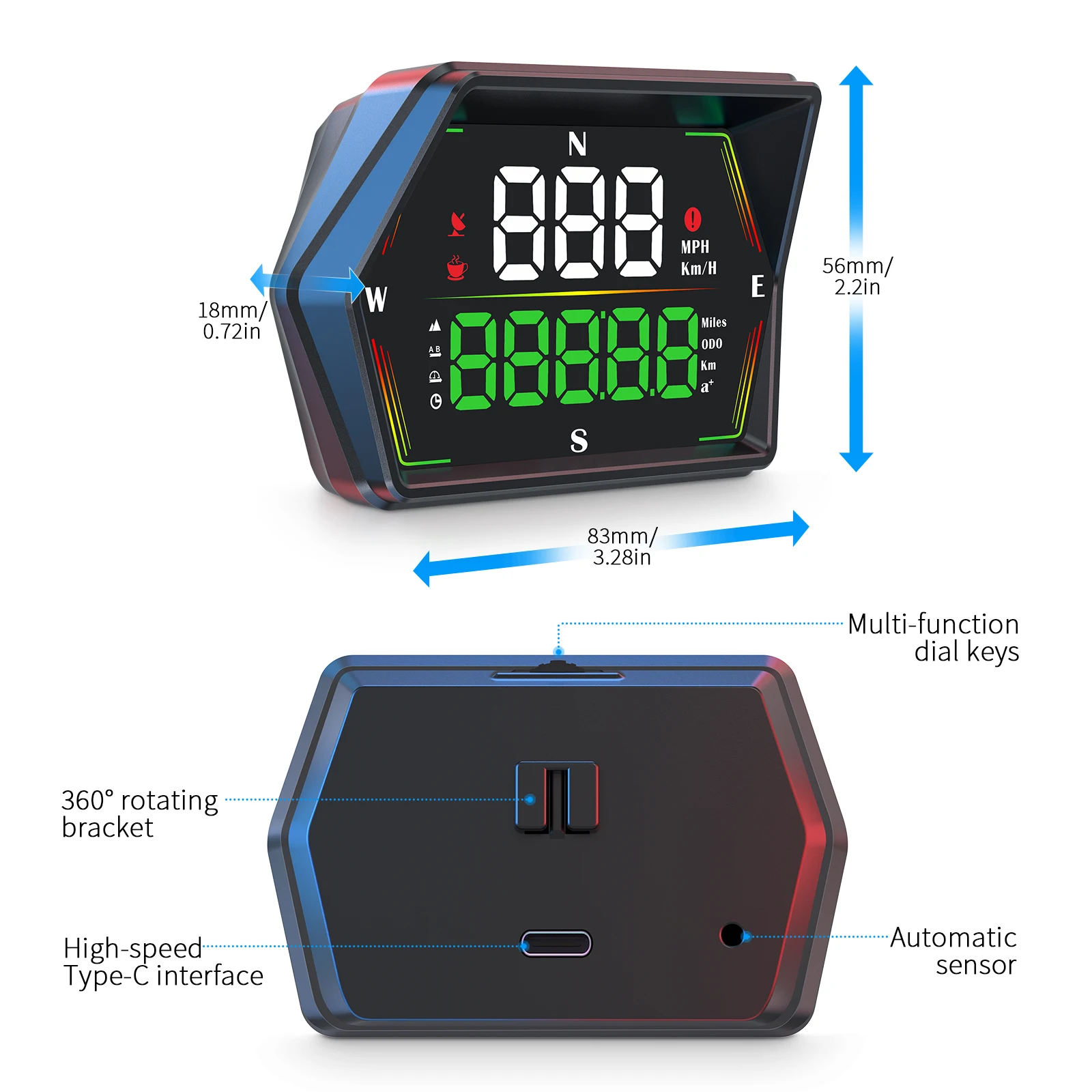 AD G21/G20 HUD Head Up Display Tachimetro GPS digitale per auto KMH MPH Bussola di altitudine e allarme di velocità eccessiva Promemoria di fatica di guida