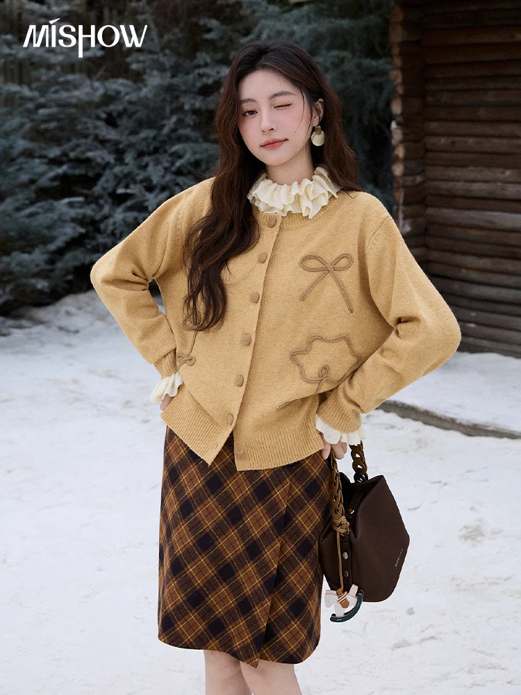 

MISHOW свитер с 3D цветочной вышивкой, кардиган для женщин, зима 2022, французский флисовый свитер с цветочным принтом в стиле ретро, толстый вязаный свитер MXE90Z2833