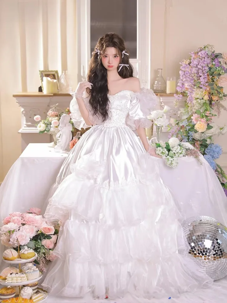 

Новое винтажное белое свадебное платье для фотосессий девочек, костюм для дня рождения, художественная портретная фотография, модная съемка S...