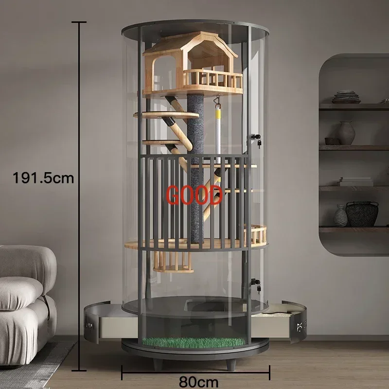 

Fully Transparent Glass Panoramic Rotating Cylindrical Cat Villa Luxury Cabinet