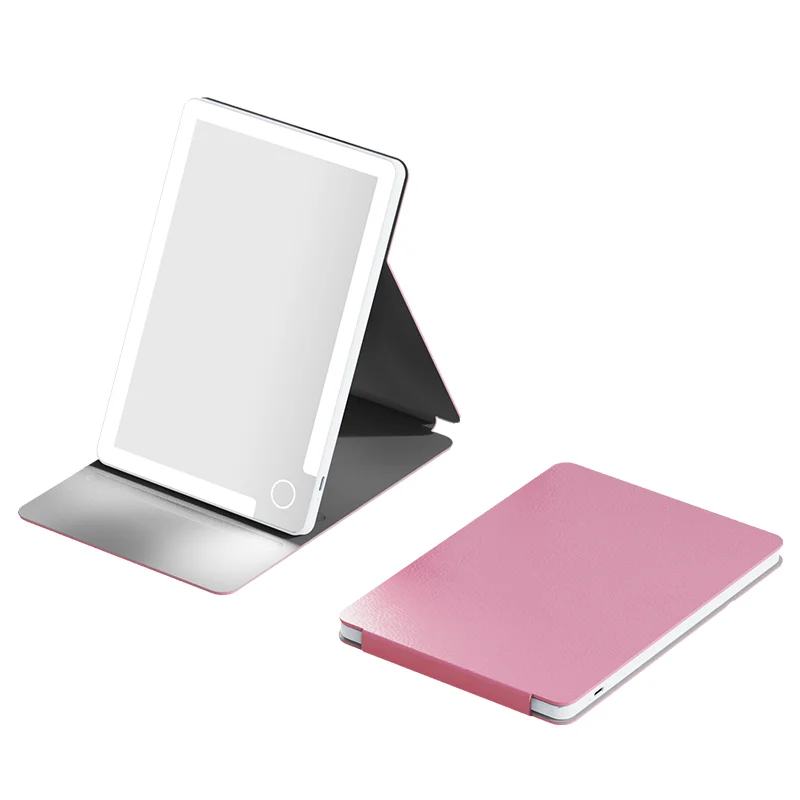 LED portable flat makeup mirror with three adjustable color temperatures High-definition makeup mirror is simple and convenient