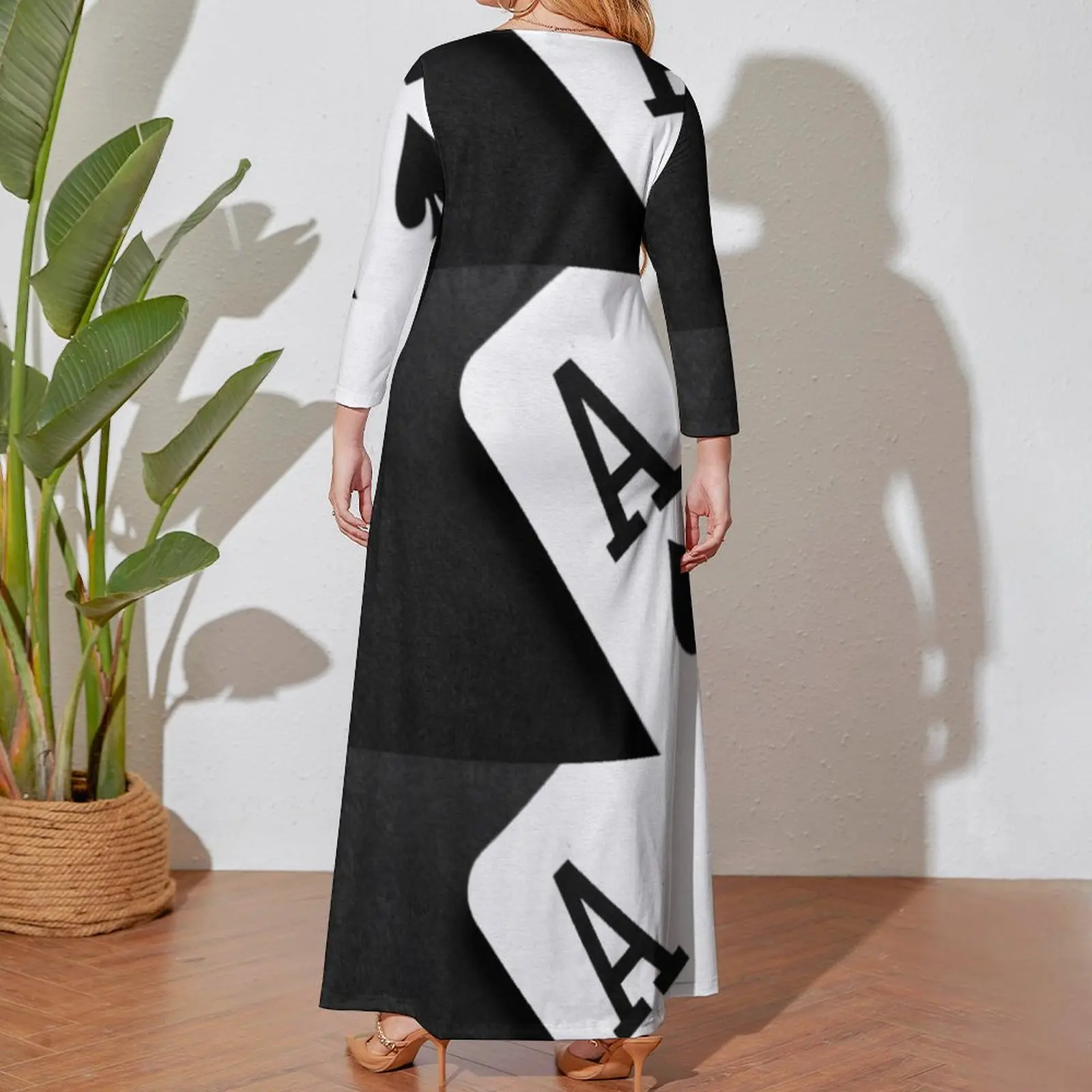 Ace of Spades Monochrome Playing Card Long Sleeved Dress Long veiled dresses summer women's suit