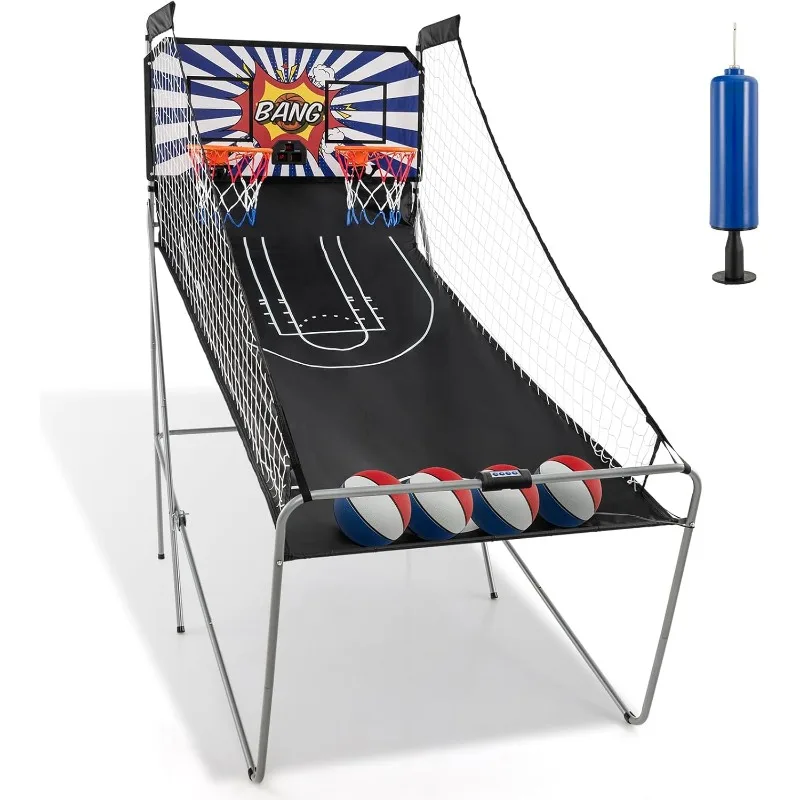 

Giantex Folding Basketball Arcade Game, Dual Shot Electronic Basketball Hoop Arcade Game with 8 Game Modes, 4 Balls,
