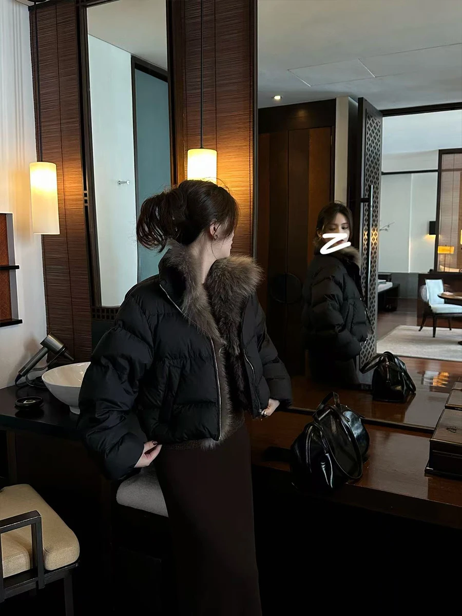 

Женская модная теплая куртка LZY на осень-зиму с высоким воротником, меховым воротником, пэчворком и застежкой-молнией