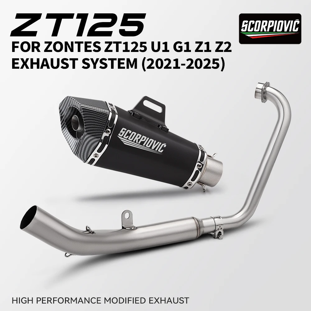 Image of Für Zontes ZT125 U1 G1 GK125 Z1 Z2 2021-2025 51mm Slip-On Auspuff Vorderes Mittelrohr