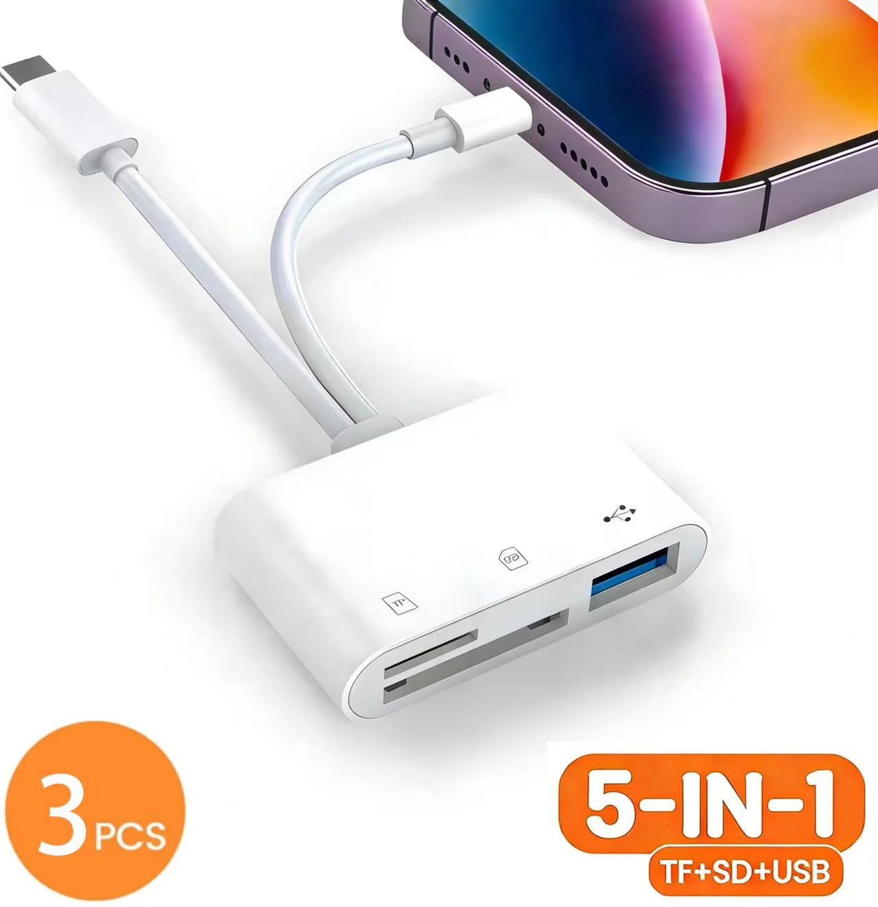 5-in-1 SD-Kartenleser-Adapter Lightning/Typ C zu USB 3.0 Kompatibel mit Lightning iPad MacBook Samsung Android Speicherkartenleser
