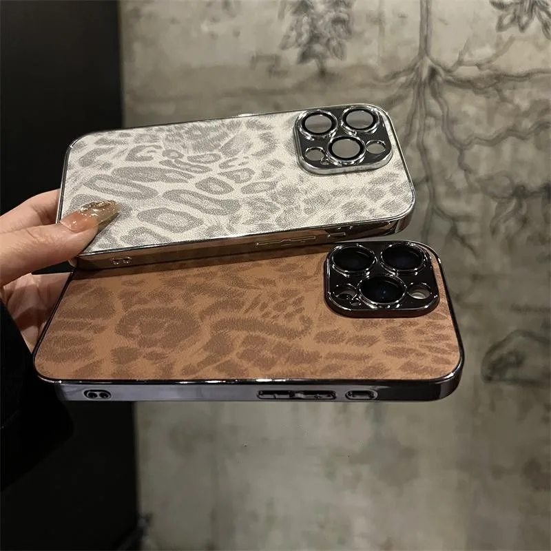 Funda de cuero de lujo con textura de leopardo para iPhone 17 Air 16 15 14 13 12 11 Pro Max Plus, con protección de lente, suave y a prueba de golpes 3