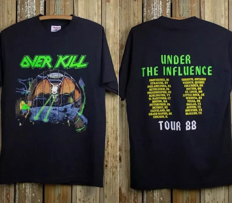 Over Kill Under The Influence Tour Concert 1988 T-shirt unisexe noir 2 faces