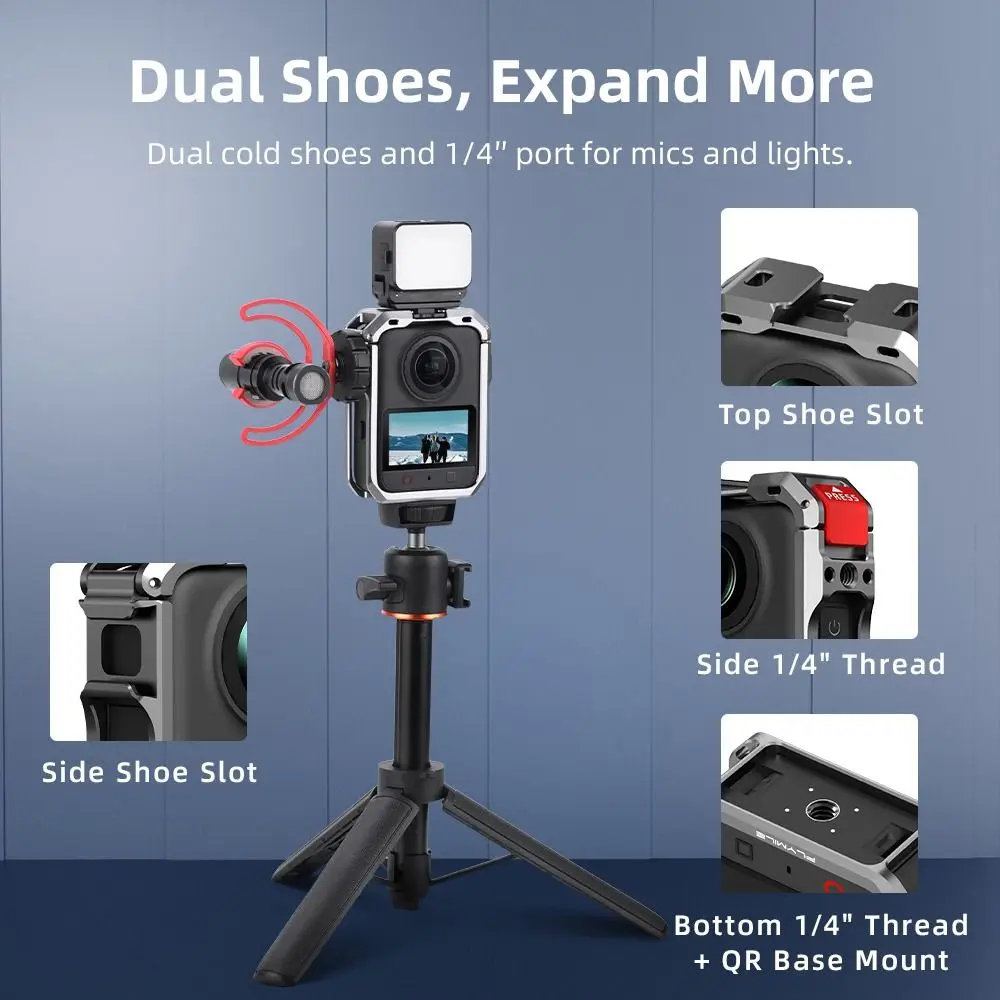 Aluminium Alloy Protective Frame Case Quick Release with Lens Cap Metal Rabbit Cage for DJI Osmo 360 II/Osmo 360