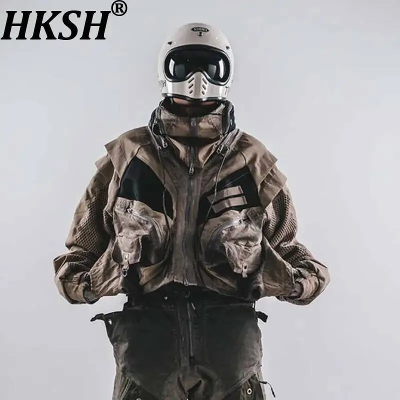 

HKSH Весна Осень Зима Новый Мужской Панк Грязный Промытый Функциональный Дизайн Отходы Наземный Стиль С Капюшоном Нишевый Дизайн Сетчатые Куртки HK12672