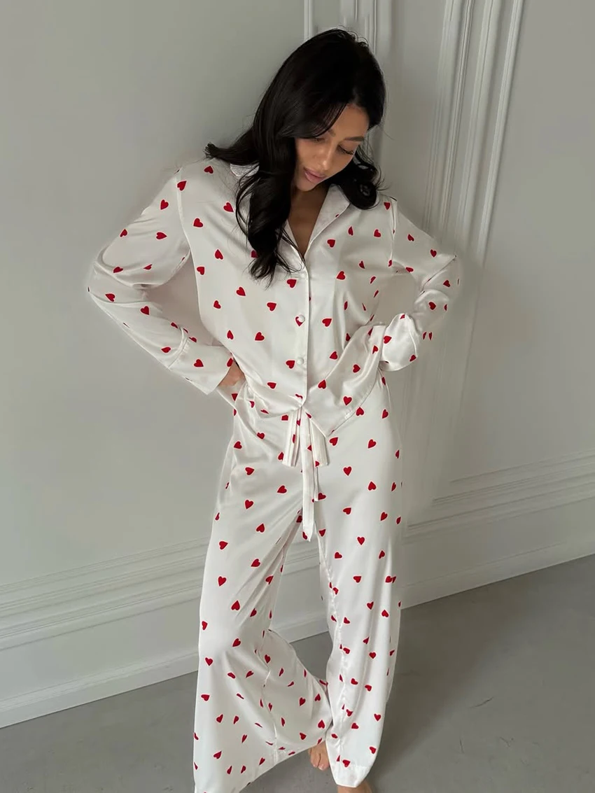 Marthaqiqi Printing Women Pajama Set Long Sleeve Nightgown Turn-Down Collar Nightwear Pants Casual Ladies Sleepwear 2 Piece Suit