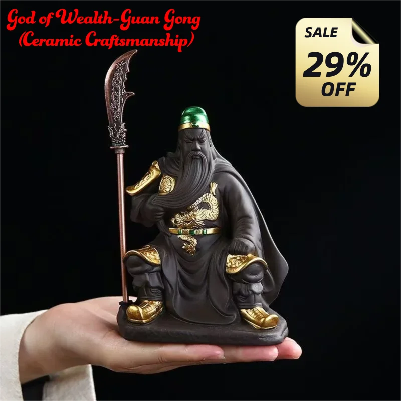 Ceramics God of Wealth Guan Gong Sculptures and Figurines Chinese Historical Figures Home Room Office Wealth Luck Feng Shui Deco
