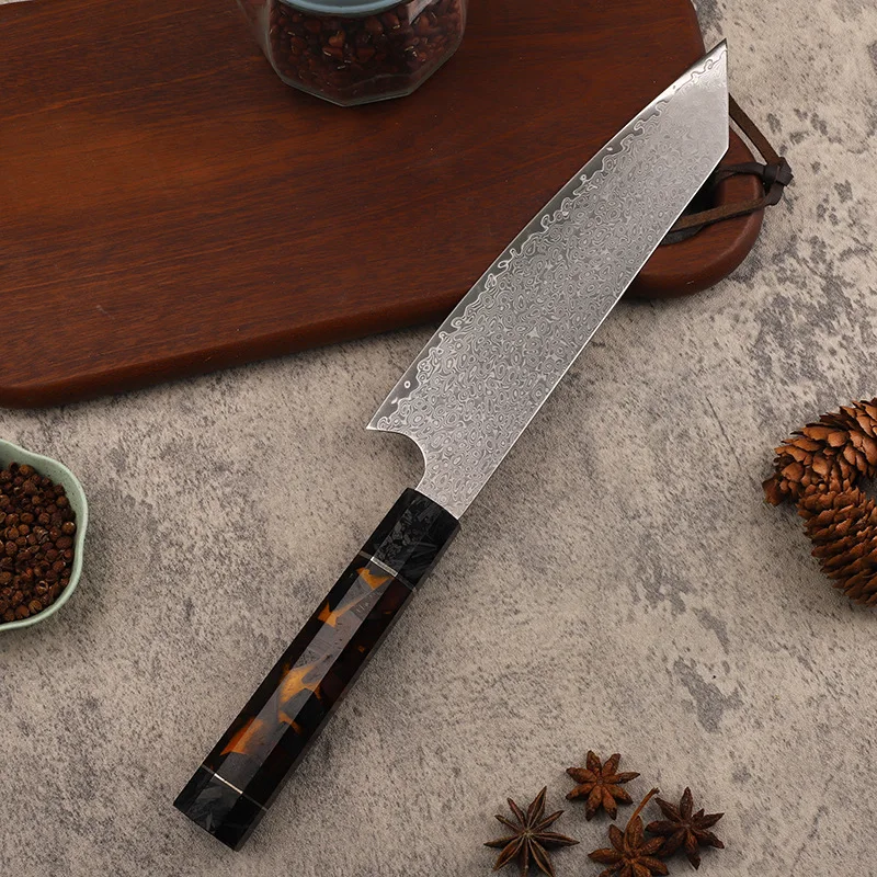 8 Inch Kiritsuke Knife 67 Layers Damascus Steel Sharp Chefs Cleaver Meat Slicing Vegetables Sushi Kitchen Knives Resin Handle