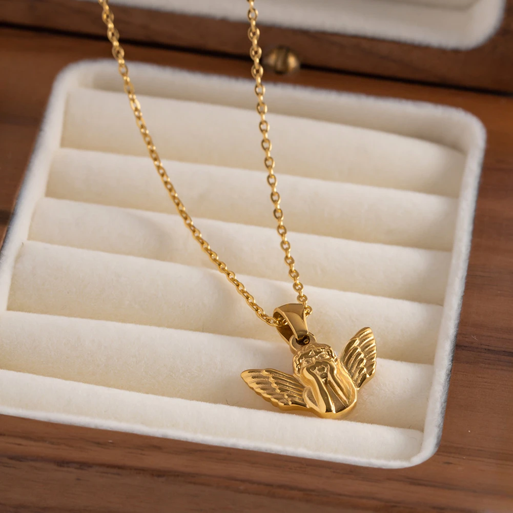 

Ожерелье с подвеской золотого Ангела-хранителя, металлические крылья, очаровательный амулет, ювелирные изделия для женщин, модный чокер на удачу, цепочка, летнее Подарочное ожерелье
