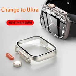 Glass+Case for Apple Watch 9 8 7 45mm 41mm 44mm 42 38mm 40mm Screen Protector Change To Ultra Cover for iWatch Series 4 se 5 6