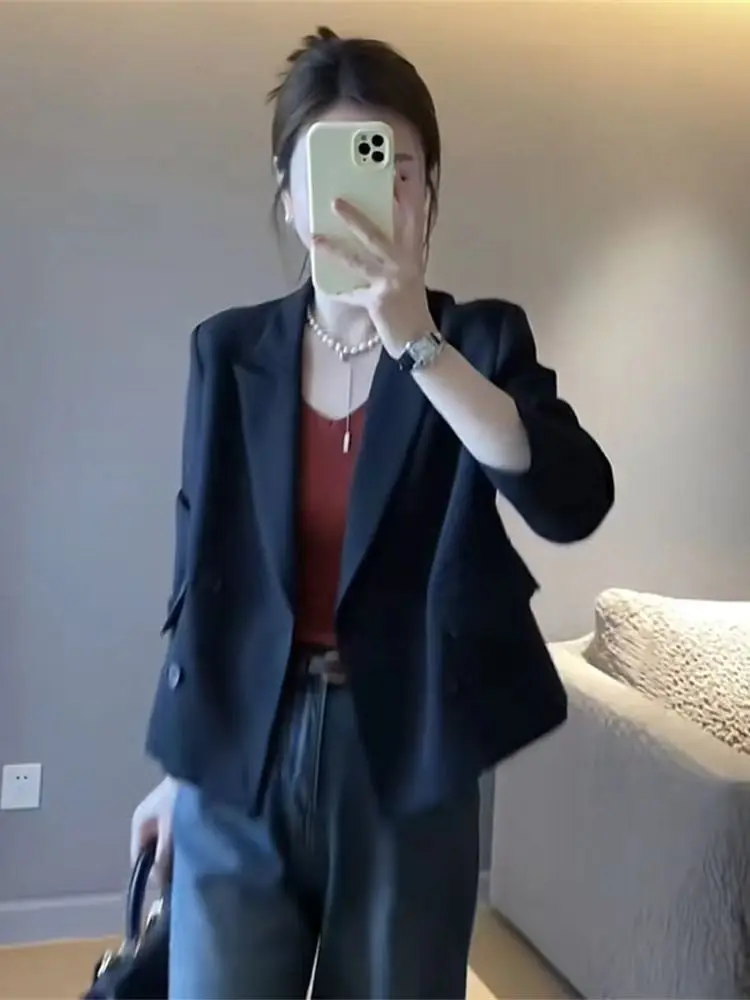 

Women's Casual Bla Suit Jaet 2024 Spring Autumn Korean Sle Small Size Street Sle Faionable Top