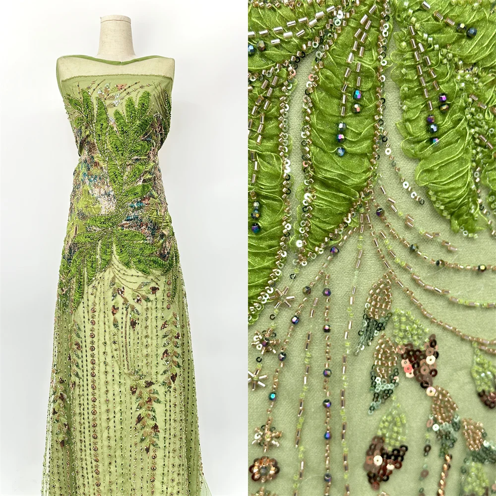 

2026 Handmade Beaded Lace Fabric France Sequins Embroidery 3D Beads Nigerian Bridal Mesh Lace Fabric for Dress Sewing