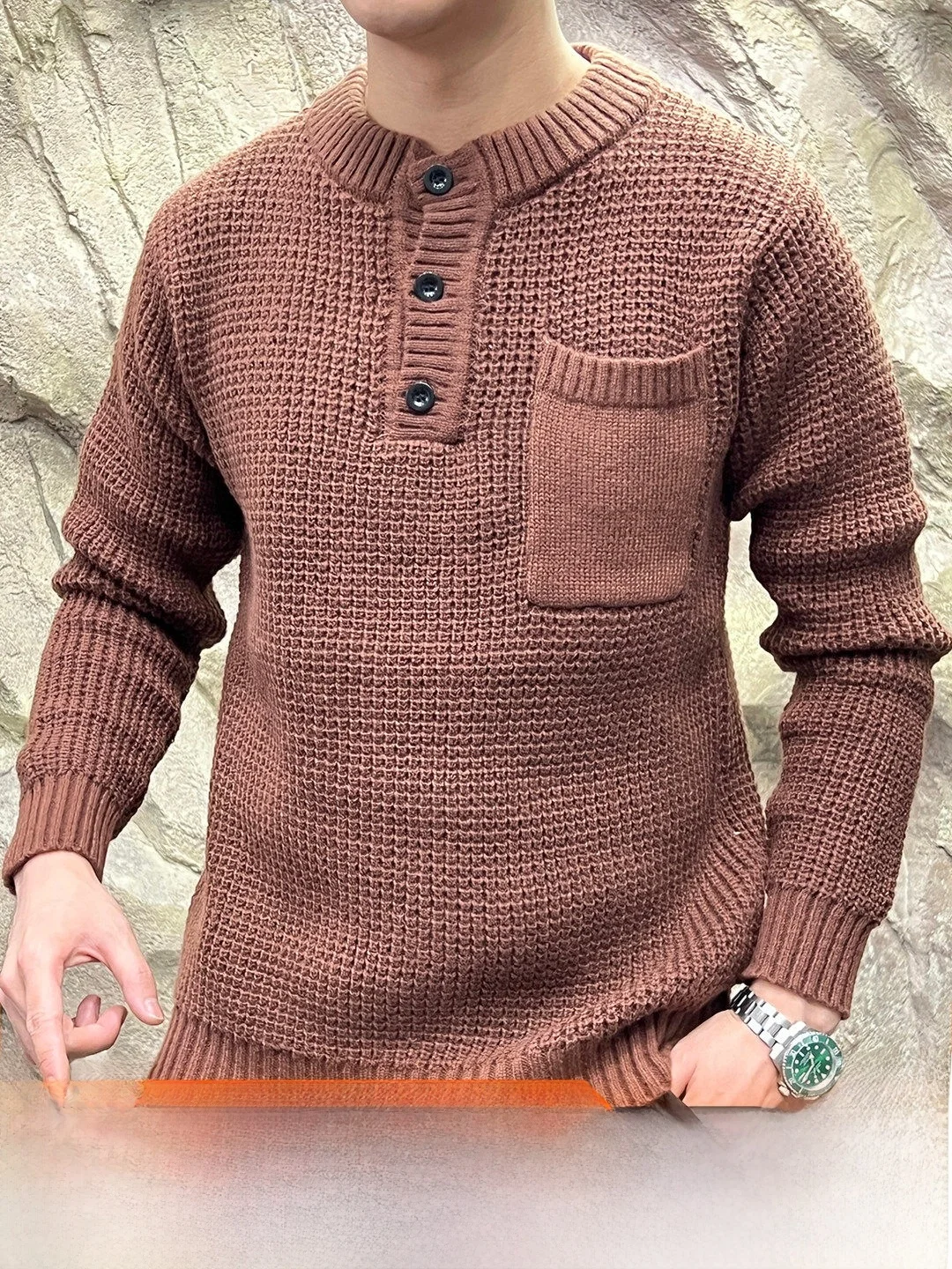 American Lazy Style Thick Knitted Sweater Henry Collar Cozy Warm Long Sleeve Male Autumn Winter Loose Fit Vintage Knitwear
