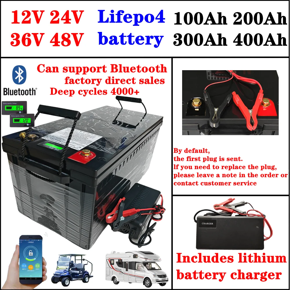 

12V 200AH 300AH 400Ah 24V 150Ah 200Ah 36V 48V 100Ah Lifepo4 lithium battery eu deep cycle for car audio solar system boat