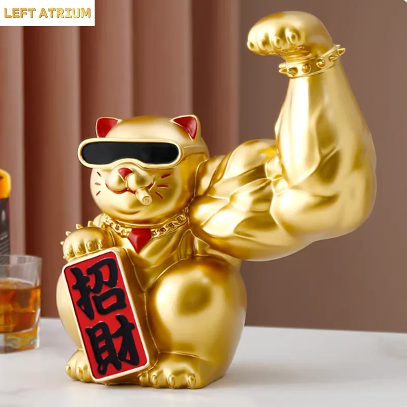 Creative Resin Wealth Attracts Kirin Arm Lucky Cat Home Desktop Decoration Accessories Sculpture Crafts Living Room Decoration