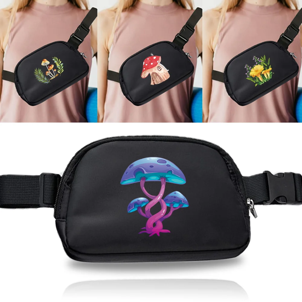 New Crossbody Bag Waterproof Belt Bags Unisex Fanny Packs Mobile Phone Key ID Card Item Storage Bag Mushroom Printing Series