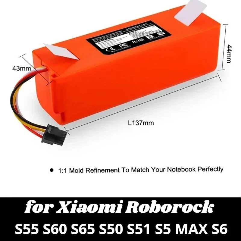 

Новый аккумулятор 12800 мАч 14,4 В для робота-пылесоса, сменный аккумулятор для Xiaomi Roborock S55 S60 S65 S50 S51 S5 MAX S6