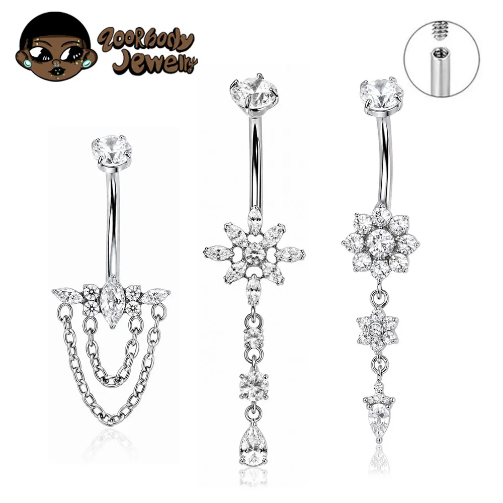 ASTM F136 Titan-Kettenanhänger Bananen-Bauchnabelpiercing 14G Innengewinde Bauchnabelring Marquise Sexy Bauchnabelringe Neu