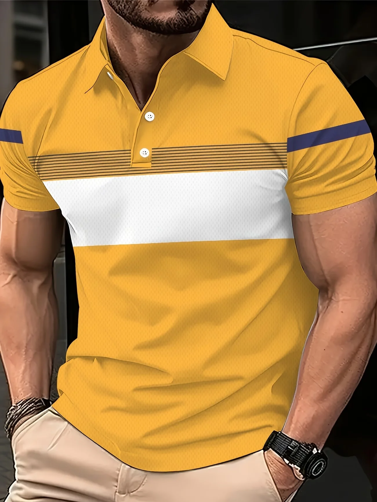 Summer men's fashion trend short sleeved top, printed flip tie button casual and comfortable men's T-shirt