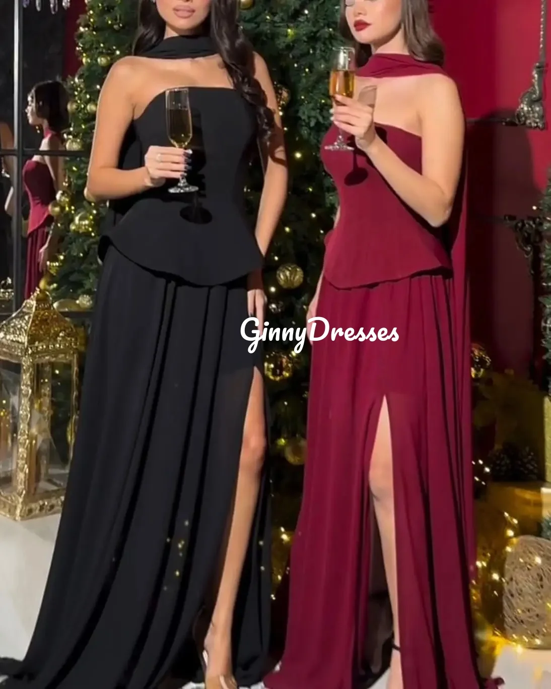 

Customized Formal Occasion Dresses A-Line Split Strapless Floor-Length Dresses For Prom Ruffle Elegant And Beautiful Dresses